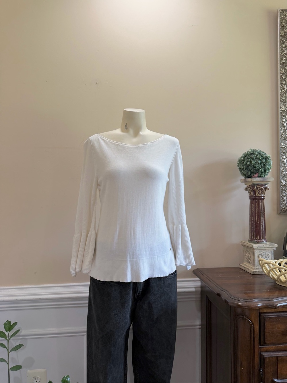 Vintage Sonia Rykiel Paris Classic White Women's Long-Sleeve Knit Top